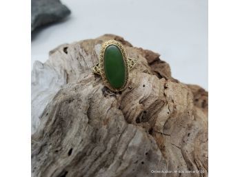 14K Yellow Gold Nephrite Jade Ring With Greek Key Design Size 6 Total Weight 3.8 Grams