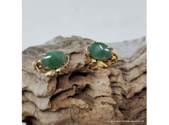 Pair Of 14K Yellow Gold And Jadeite Screw-back Earrings Total Weight 5Grams