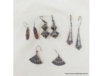 Four Pairs Of Eastern Style Sterling Silver Earrings Total Weight 15 Grams