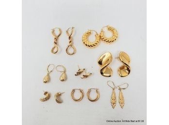 Eight Pairs Of 14K Yellow Gold Pierced Earrings With No Stones Total Weight 20 Grams