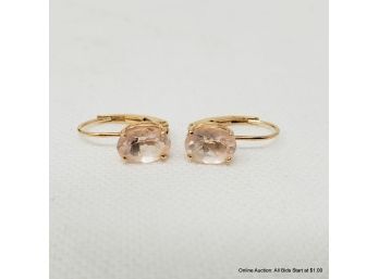 One (1) Pair Of 10K Yellow Gold Earrings Prong Set Oval Mixed Cut Light Pink Topaz. Total Weight - 1.08 Grams