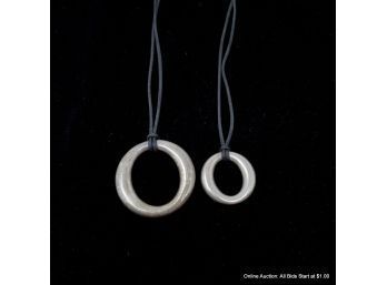 Two Tiffany & Co. Elsa Peretti Sterling Silver Sevillana Circular O On Cord Necklaces Total Weight 18 Grams