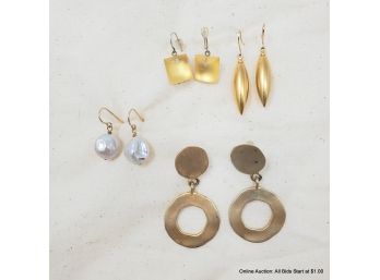 Four Pairs Of Fun Gold Tone Glass And Pearl Earrings