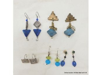 Five Pairs Of Whimsical Mixed Metal And Glass Earrings Including Sterling Silver