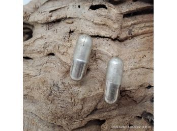 Pair Of Two-tone Sterling Silver Pill Capsule-form Stud Earrings.