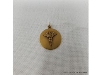 Caduceus 14K Yellow Gold Pendant Engraved June 10 1966 Total Weight 2.8 Grams