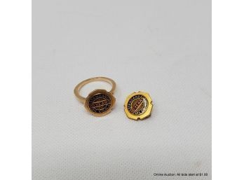 14K Yellow Gold Standard Oil Co. New Jersey 10 Year Anniversary Pin And Ring Size 4.5 Total Weight 7 Grams