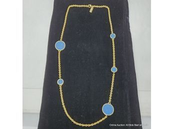 One Gold  &  Blue Cork Circular 34' Long Necklace By ROBYN BROOKS NEW YORK