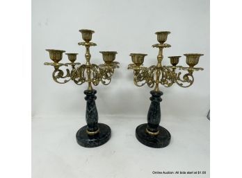 Pair Of Marble & Brass Candelabrum