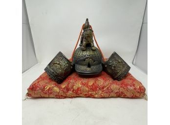 Modern Cast Metal Samurai Helmet On Presentation Pillow