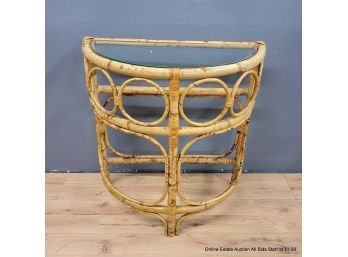 Vintage Rattan Half Round Table With Glass Top (LOCAL PICKUP ONLY)