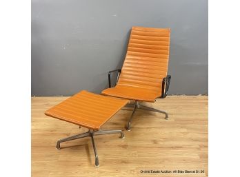 Herman Miller Eames 1977 Naugahyde And Aluminum Chair And Ottoman