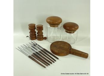 Assorted MCM Wood Table Ware And Storage