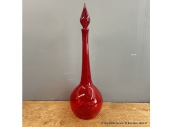 Large MCM Red Hand Blown Art Glass Bottle With Stopper