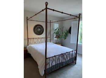 Vintage Queen Sized Four-poster Canopy Metal Bed Frame With Splatter Paint Finish (LOCAL PICKUP ONLY)