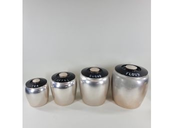 Vintage Tin Canisters Set Of 4 Flour, Sugar, Coffee & Tea