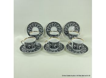 Set Of 6 Bohemia Nude Lady Coffee Cups And Saucers