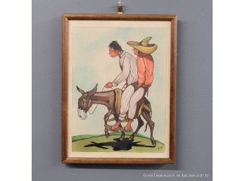 Signed Watercolor Of Two Men On Mule By Jesus