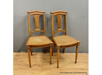 Pair Of Traditional Caned Seat Dining Chairs With Ormolu Trim