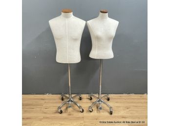 Pair Of His And Hers Torso Mannequins On Rolling Stands