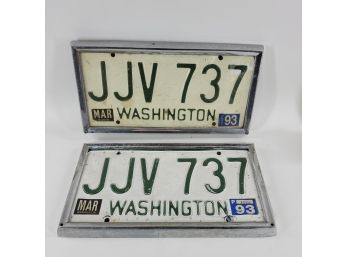 Pair Of Vintage Washington State License Plates With Frames