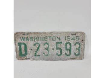 Vintage 1949 Washington Single Automobile License Plate