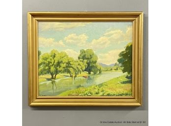 Cibilo Creek Oil On Canvas Panel Painting Elizabeth Adger 1937
