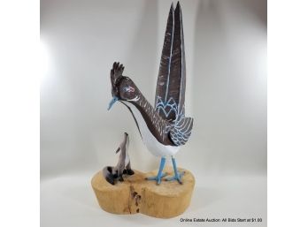 E. Alvarez Painted Wood Sculpture Of Coyote And Road Runner (LOCAL PICK OR UPS STORE SHIP ONLY)