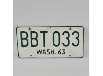 Vintage 1963 Washington State Single Automobile License Plate