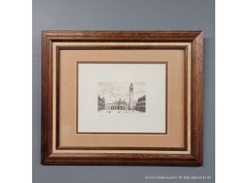 Singed Etching Of St. Marks Square In Venice