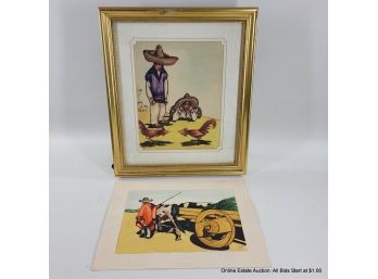 Two Original Watercolors By Jesus, One Unframed, One Unsigned