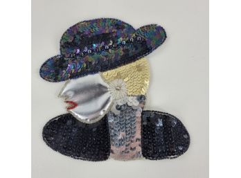 Vintage 80's Sequin Patch Of Woman In Hat