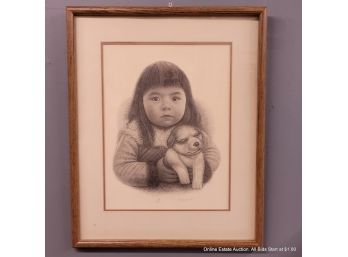 Fracchetti Lorenzo Signed Halftone Art Of Girl With Puppy No 94/150