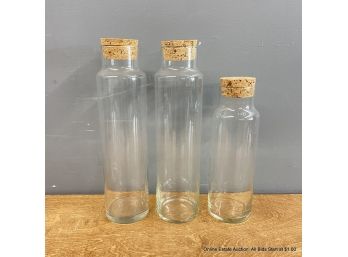 Set Of 3 Clear Glass Bottles With Cork Stoppers