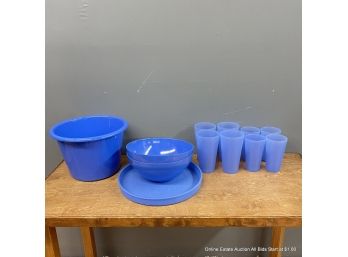 Set Of Blue Acrylic Made In USA Cups And Bowls