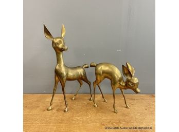 Pair Of Brass Fawns Almost Life Sized  12.5' And 22' Tall (LOCAL PICKUP OR UPS STORE SHIP ONLY)
