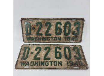 Pair Of 1940 Washington State License Plates