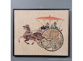 Unsigned Chinese Woodblock Print Of Men In Carriage, Framed