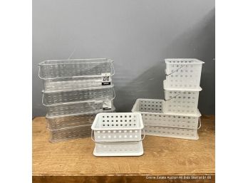 7 Storage Baskets With Hinged Handles (clear And White) (LOCAL PICKUP OR UPS STORE SHIP ONLY)