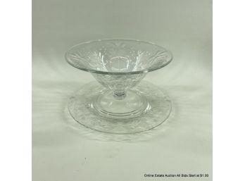Cut Glass Pedestal Bowl And Small Plate