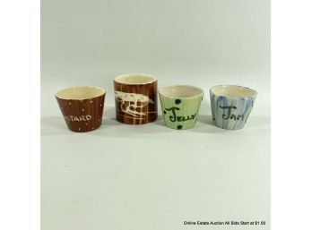 Four Handmade And Signed Pottery Condiment Cups, Signed By Von S Carmel