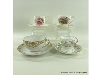 Porcelain China British Cups And Saucers From Copeland, Tuscan, & Nippon
