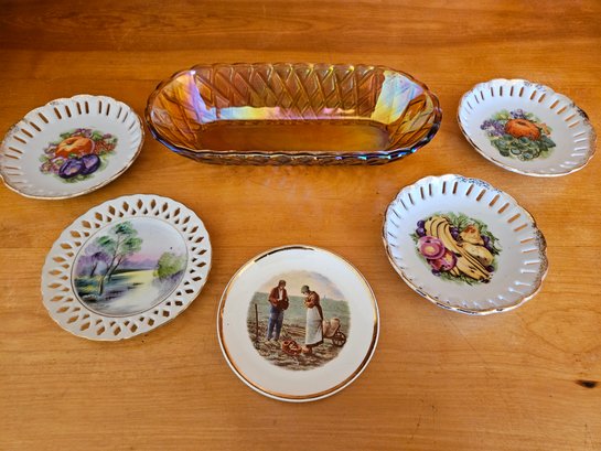 Hinode Japan Plates And Carnival Glass Bowl