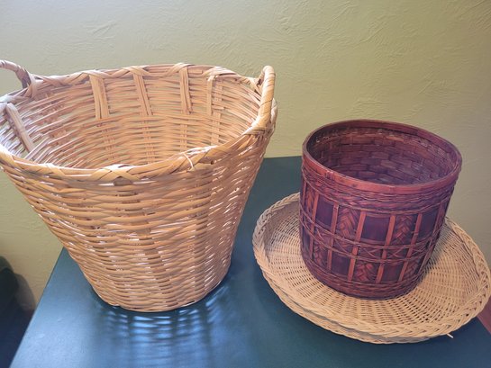 Straw Laundry Basket Planter And Tray