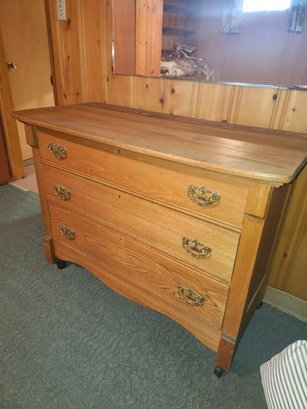 Vintage Dresser On Wheels W Key Holes & Oversized Top