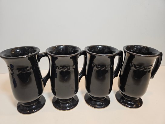 Vintage Embossed Stoneware Pedestal Cappuccino Mugs