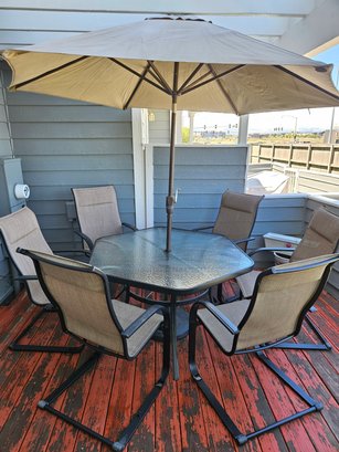 Outdoor Patio Table With 6 Chairs Umbrella And Stand