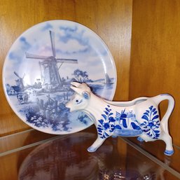 Delft Plate & Creamer Cow