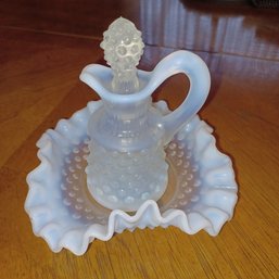 VINTAGE FENTON Cruet With Stopper White Opalescent HOBNAIL