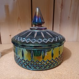 Blue Carnival Glass Candy Dish